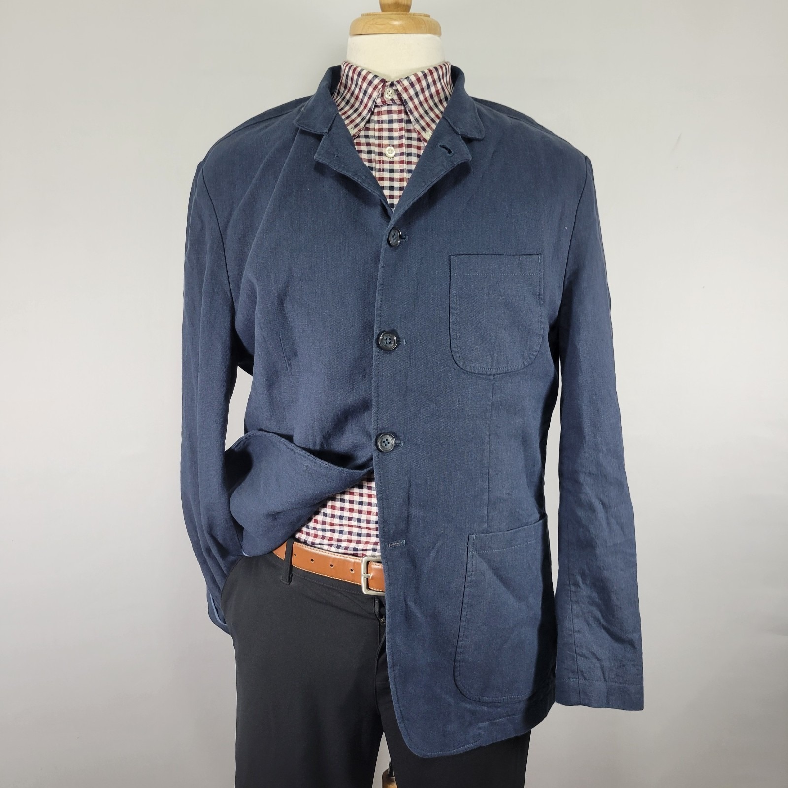 Joseph Abboud Men's Sport Coat Jacket Navy Blue Five Button Cotton Linen Size Xl
